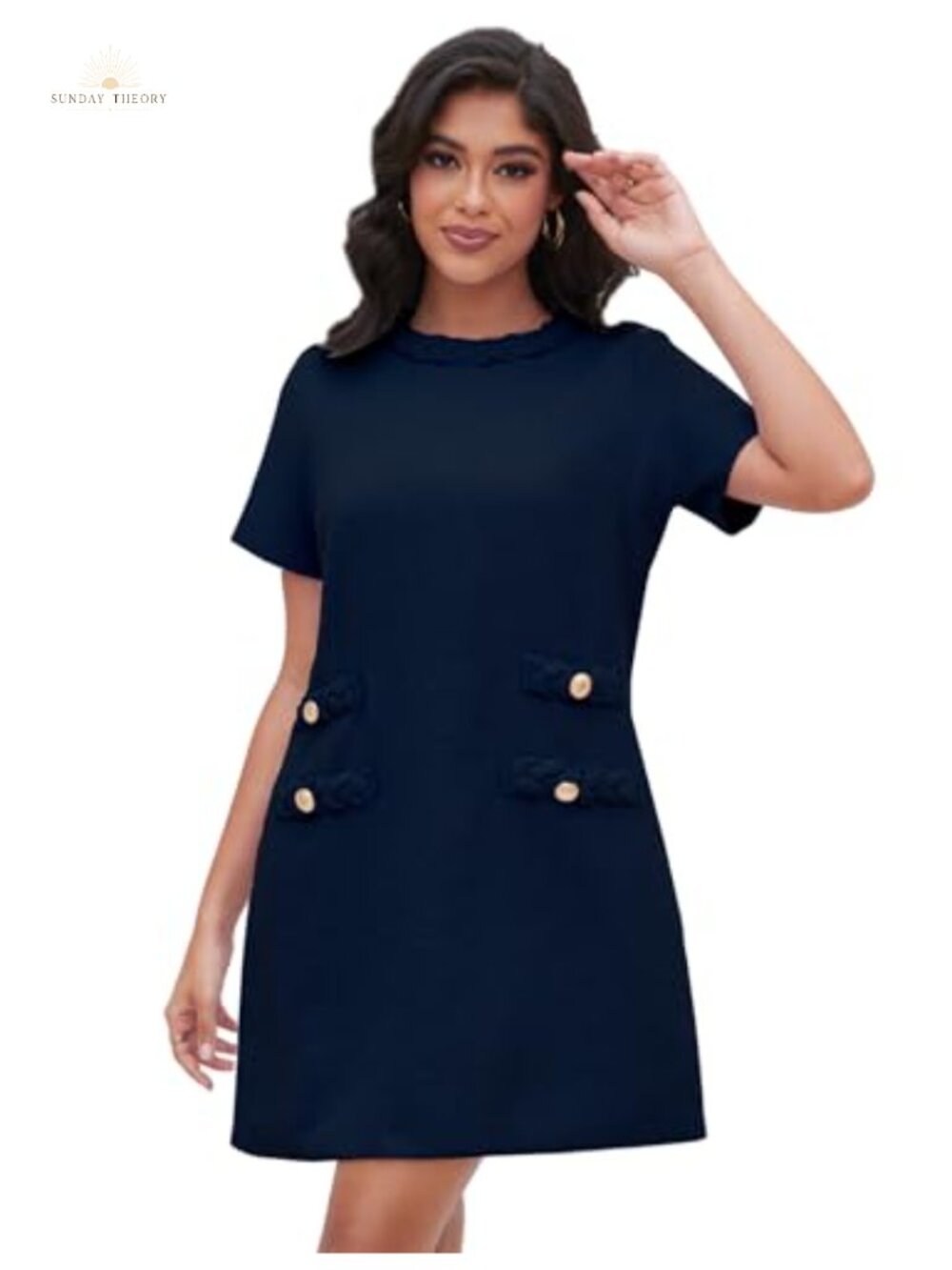 Women's Tweed Jackie Dress, Bodycon Mini, Gold Crest Buttons, Back Zipper